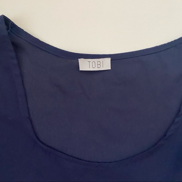 Tobi Sheer Navy Blue Chiffon Lace Trim Crop Top - Picture 4 of 6